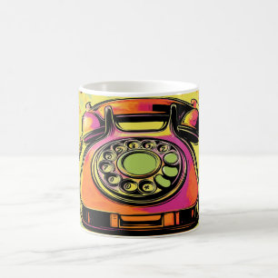 Retro Snurrtelefon Pop Art Mugg Färgrik Vintage Te