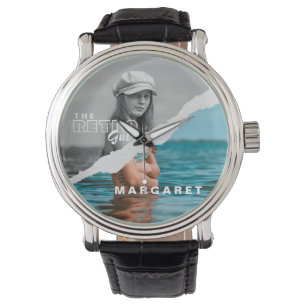 Retro Snyggt Black & White Porträtt Photo Visning Armbandsur