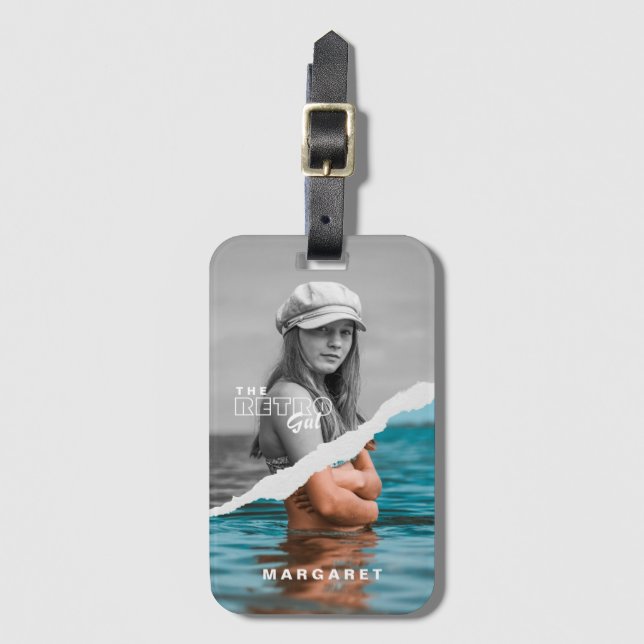 Retro Snyggt Black & White Porträtt Photo Visning Bagagebricka (Framsida vertikal)