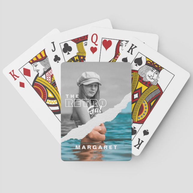 Retro Snyggt Black & White Porträtt Photo Visning Casinokort (Baksidan)