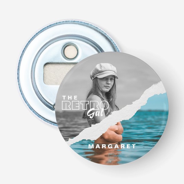 Retro Snyggt Black & White Porträtt Photo Visning Flasköppnare (Framsidan)