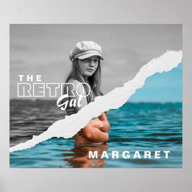 Retro Snyggt Black & White Porträtt Photo Visning Poster (Framsidan)