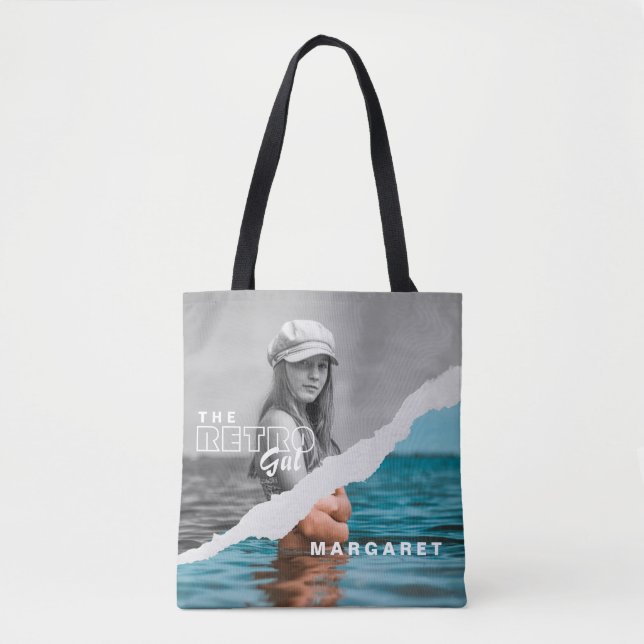 Retro Snyggt Black & White Porträtt Photo Visning Tygkasse (Framsida)