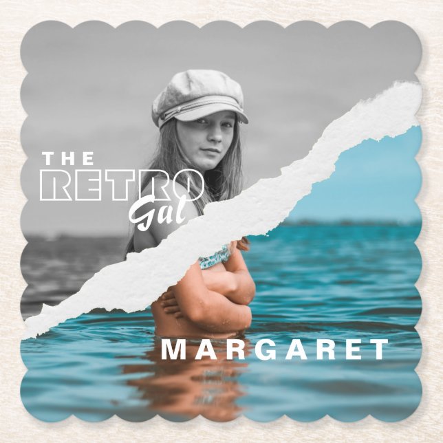 Retro Snyggt Black & White Porträtt Photo Visning Underlägg Papper (Framsida)