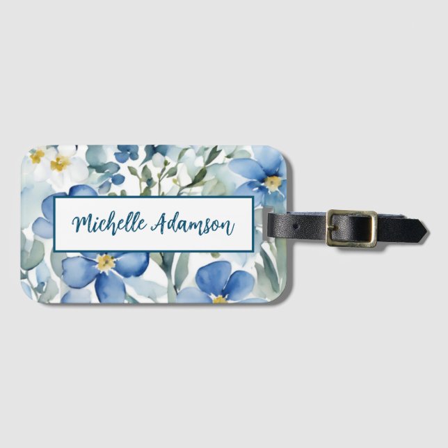 Retro Snyggt Elegant - blå blåvitblommor Bagagebricka (Framsida horisontal)