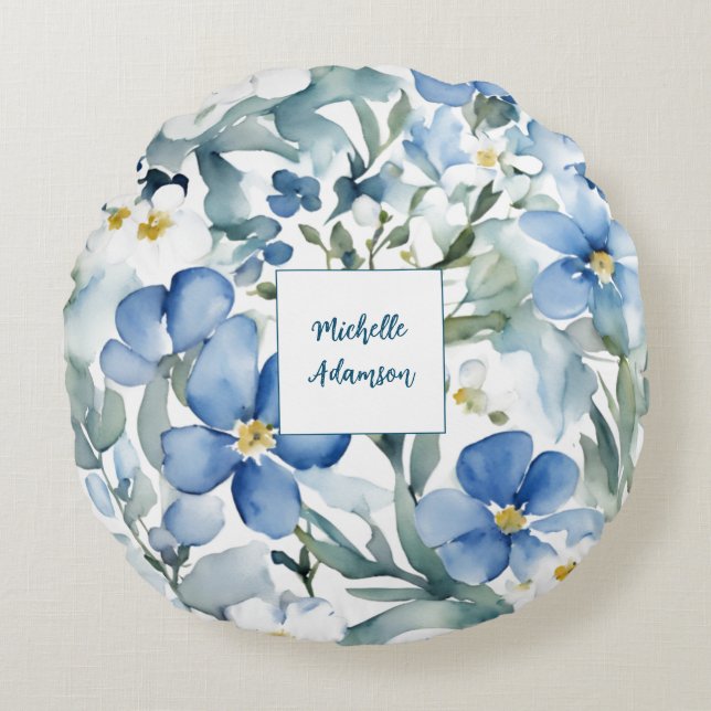Retro Snyggt Elegant Plain Flowers Ditt namn Rund Kudde (Framsidan)