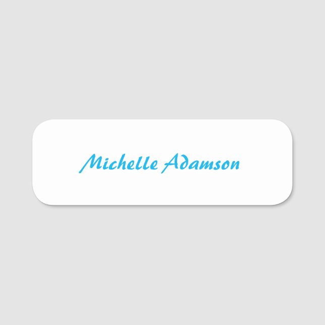 Retro Snyggt Elegant Plain Himlar Blue White Namnbricka (Framsida)