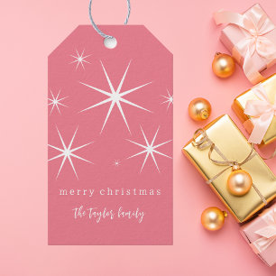 Retro Snyggt Vintage Rosa och vit jul Presentetikett