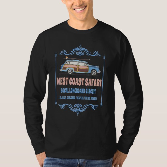 Retro SoCal Surfing Väster Kusten Safari Long Boar T Shirt (Framsida)