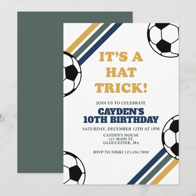 Retro Soccer-hat-trick 3:e födelsedagen Inbjudningar (Fram/baksida)