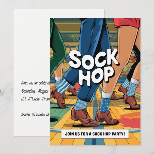 Retro Sock Hop-fest Inbjudningar (Fram/baksida)