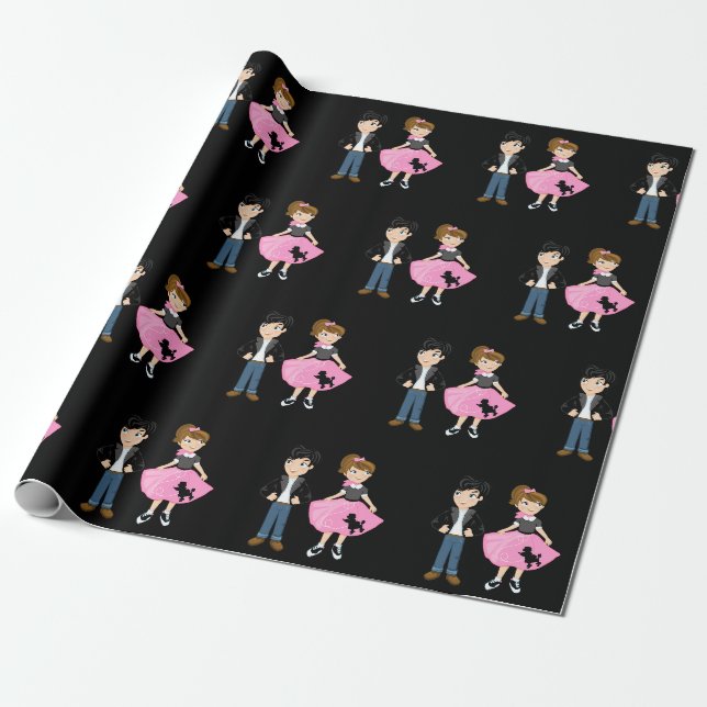 Retro Sock Hop Födelsedagsfest Presentpapper (Utrullad)