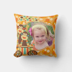 Retro Sock monkey Anpassningsbar Photo MOJO Pillow Kudde