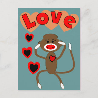 Retro sock monkey KÄRLEK Vykort