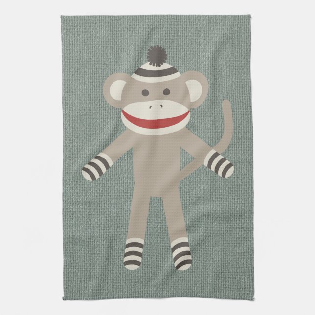 Retro sock monkey kökshandduk (Vertikal)