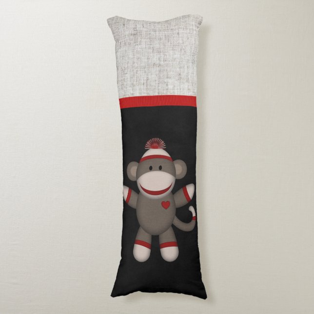 Retro Sock monkey Kroppskudde (Framsidan Vertikal)
