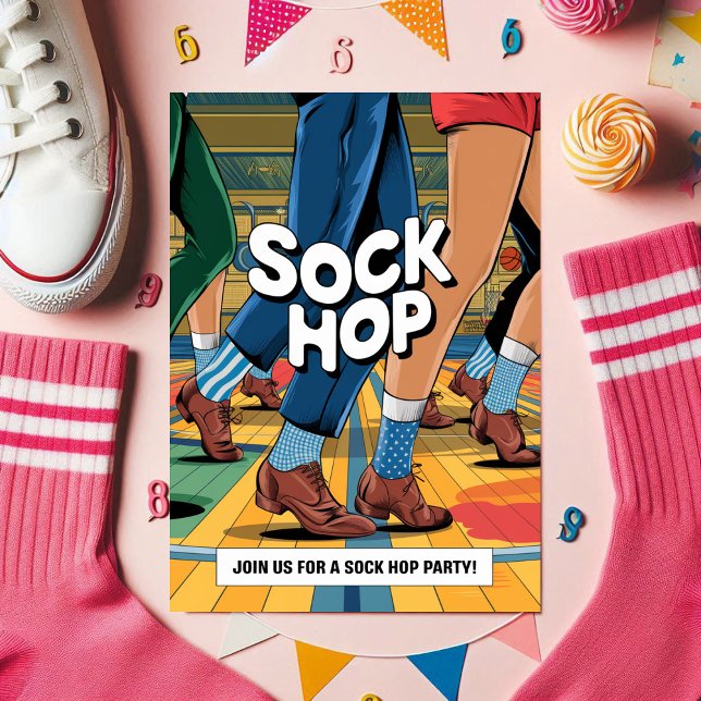 Retro Sock Skutt Party Inbjudningar (Retro Sock Hop Party Invitation)