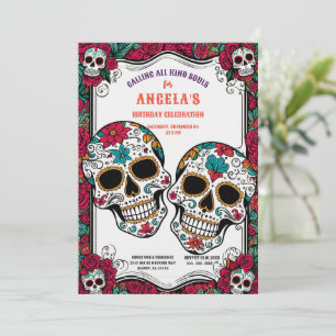Retro Socker Döskallar Día de Los Muertos Födelsed Inbjudningar