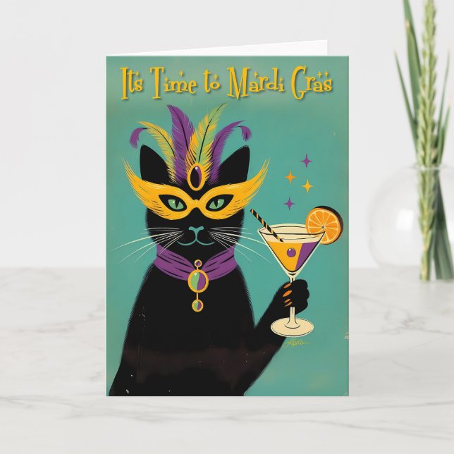 Retro Sofistikater Dess tid för Mardi Gras Martini Kort (Framsida)