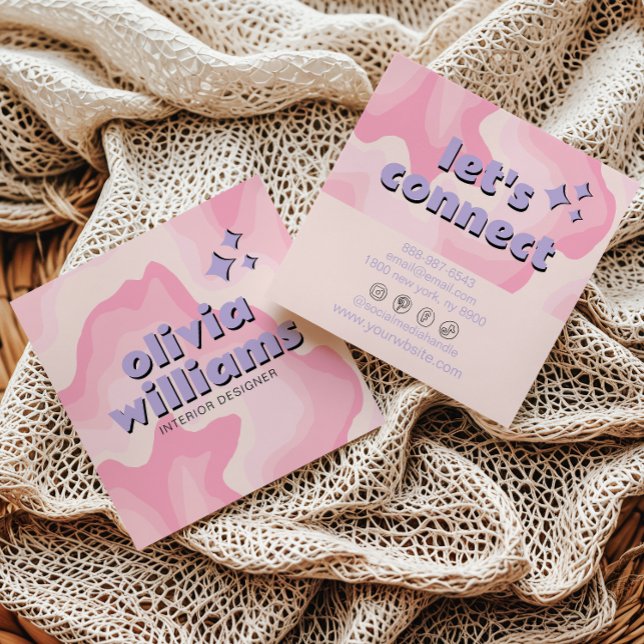 Retro Soft Pink Purple Groovy Girly Trendy Funky  Fyrkantigt Visitkort (Skapare uppladdad)