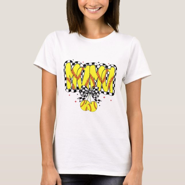 Retro Softll Mamma Körsbär Kokett Båge Rutig  T Shirt (Framsida)