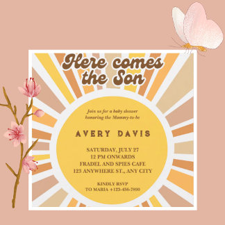 Retro sol baby shower-inbjudan för pojke inbjudningar