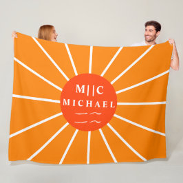 Retro sol, enkel, modern monogrambaserad personlig fleecefilt