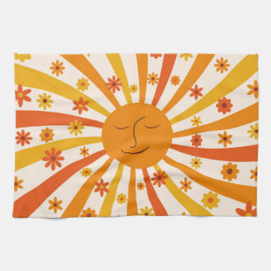 Retro Sol med Hippie Flowers Sunshine Kökshandduk