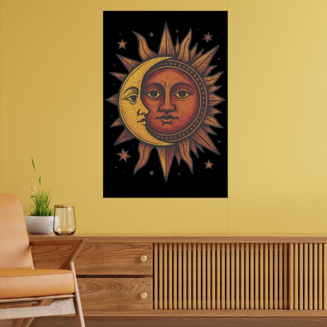Retro Sol och Måne Unisex Poster (Vardagsrum 2)