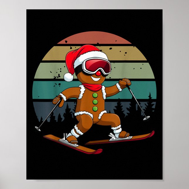 Retro Sol Pepparkaksgubbe Skiing Santa Hat Julafto Poster (Framsidan)