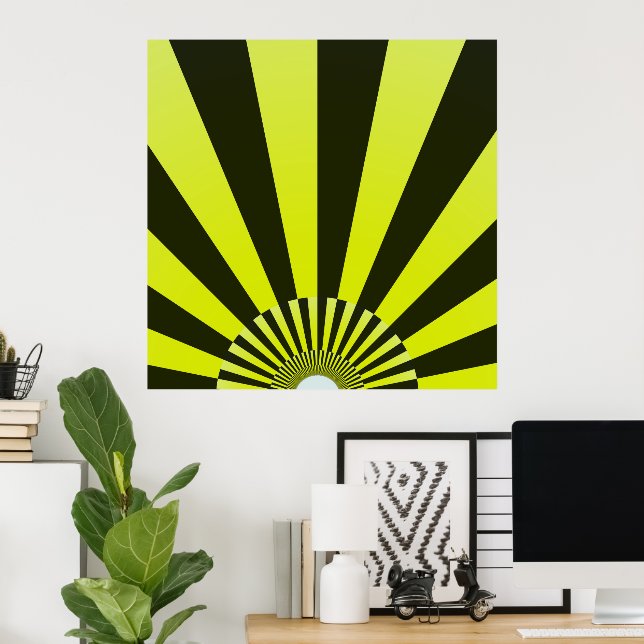 Retro Sol Rays Burst Sunset Black Gult Poster (Hemmakontoret)
