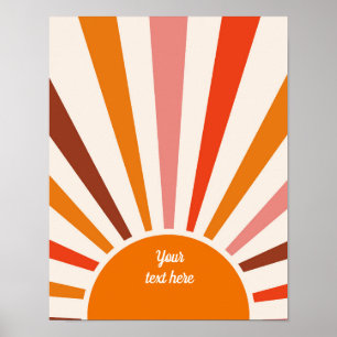 Retro Sol Rays Burst Sunset Orange Gult Poster
