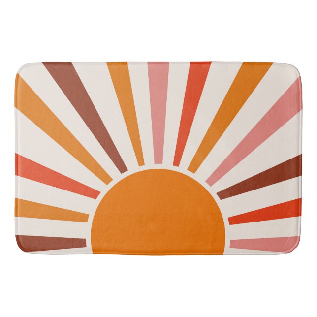 Retro Sol Rays Burst Sunset Orange Gult Red Badrumsmatta (Framsidan)