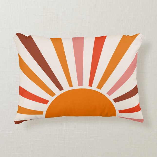 Retro Sol Rays Burst Sunset Orange Gult Red Dorm Prydnadskudde (Framsidan)