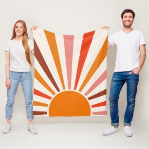 Retro Sol Rays Burst Sunset Orange Gult Red Fleecefilt