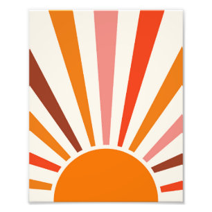 Retro Sol Rays Burst Sunset Orange Gult Red Fototryck