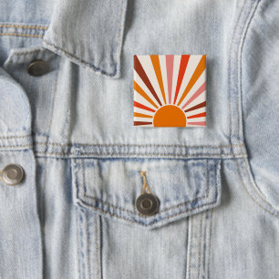 Retro Sol Rays Burst Sunset Orange Gult Red Knapp