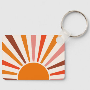 Retro Sol Rays Burst Sunset Orange Gult Red Nyckelring