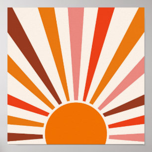 Retro Sol Rays Burst Sunset Orange Gult Red Poster