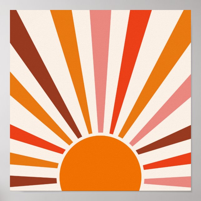 Retro Sol Rays Burst Sunset Orange Gult Red Poster (Framsidan)