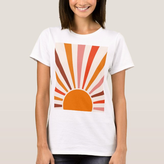 Retro Sol Rays Burst Sunset Orange Gult Red T Shirt (Framsida)