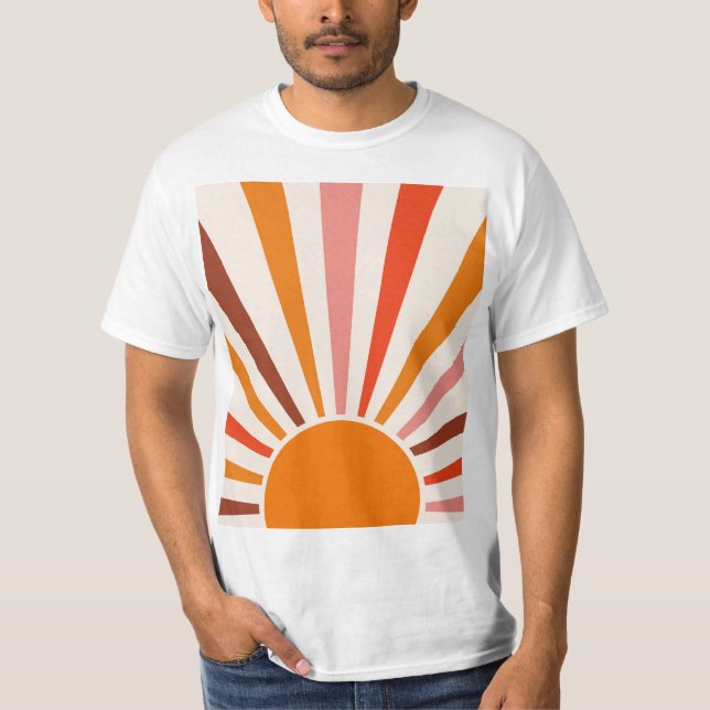 Retro Sol Rays Burst Sunset Orange Gult Red T Shirt (Framsida)