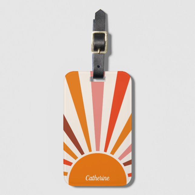 Retro Sol Rays Burst Sunset Orange Mid Centres Bagagebricka (Framsida vertikal)