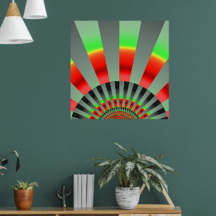 Retro Sol Rays Burst Sunset Red Gult Grönt Poster