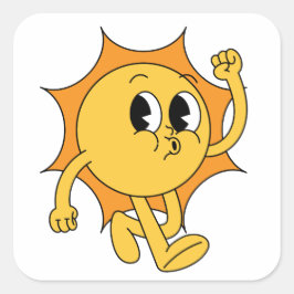 Retro Sol Smiley Fyrkantigt Klistermärke