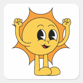 Retro Sol Smiley Fyrkantigt Klistermärke