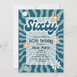 Retro Sol Wave Daisy Grönt 60:e födelsedagen Inbjudningar