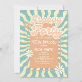 Retro Sol Wave Daisy Groovy Brown 40:e födelsedage Inbjudningar