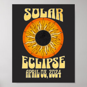 Retro solar eclipse Total Eclipse 8 april 2024 Poster