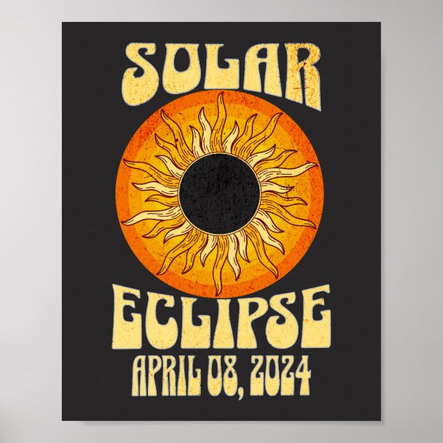 Retro solar eclipse Total Eclipse 8 april 2024 Poster (Framsidan)